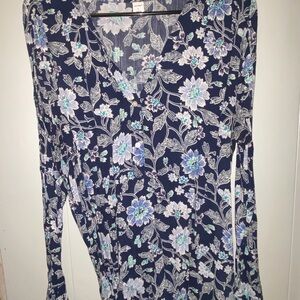 Floral V-Neck Buttons Long Sleeve Blouse